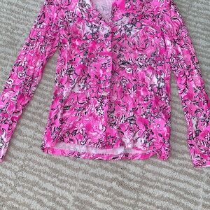 Lilly Pulitzer Pink Elephant Pajama Top Pink Floral Long Sleeve